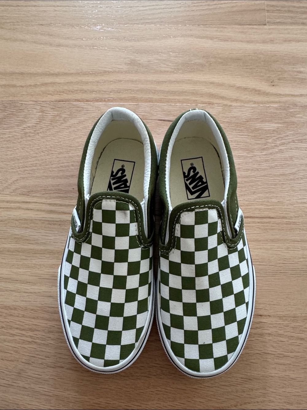 Vans | Kids Checkerboard Slip-On Sneakers Green and White